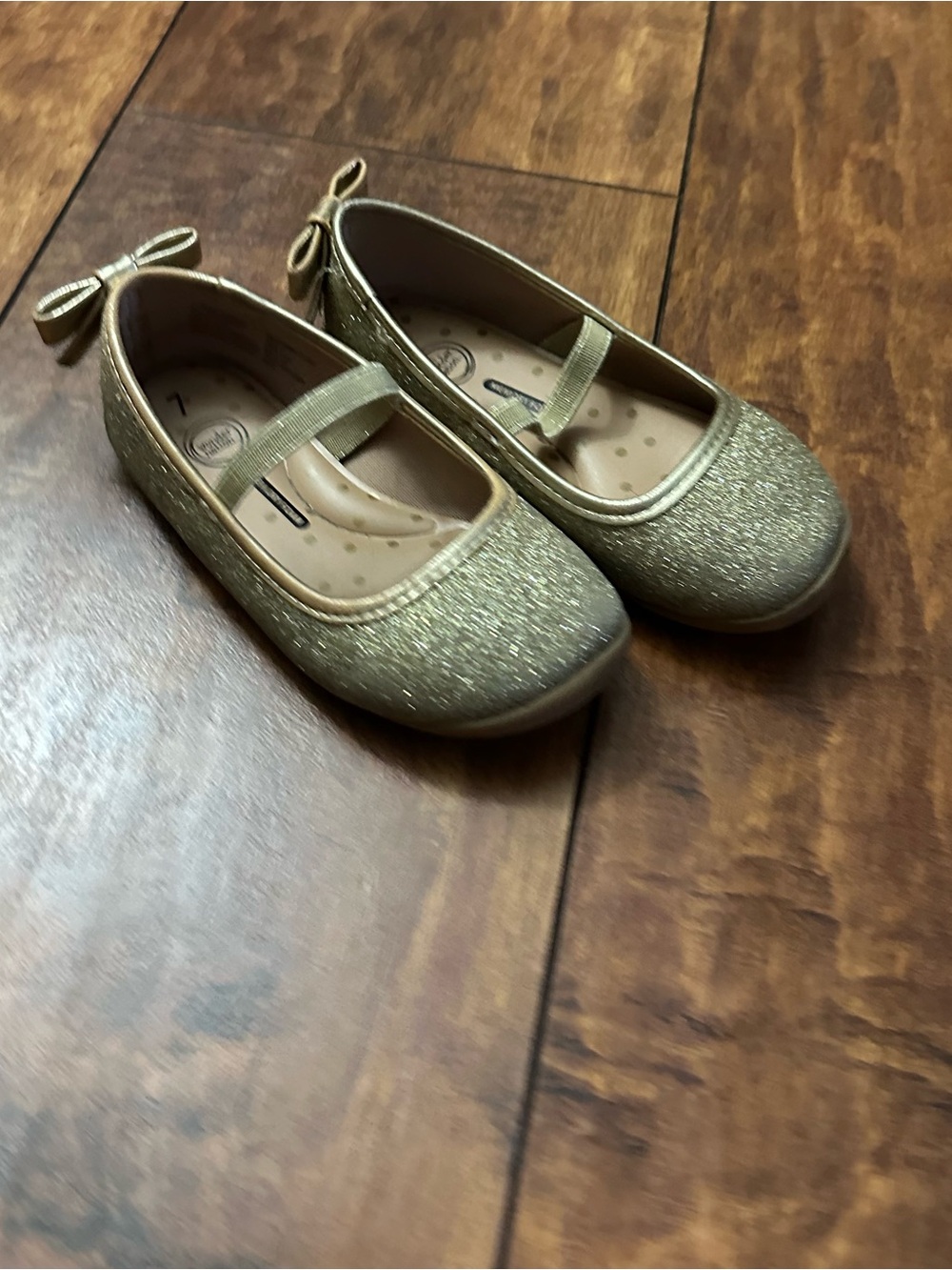 Gold Glitter Mary Jane Kids ballet with bow  - Size 7